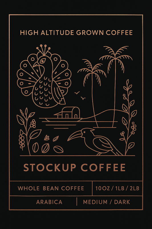 Clear image of the label of Arabica Coffee beans from Stockup Coffee